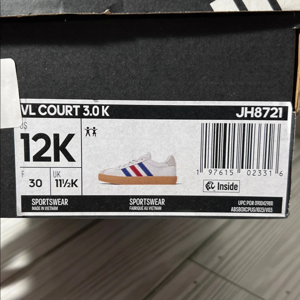 Adidas VL Court 3.0 low top Shoes sneakers white blue red stripes little kid 12K